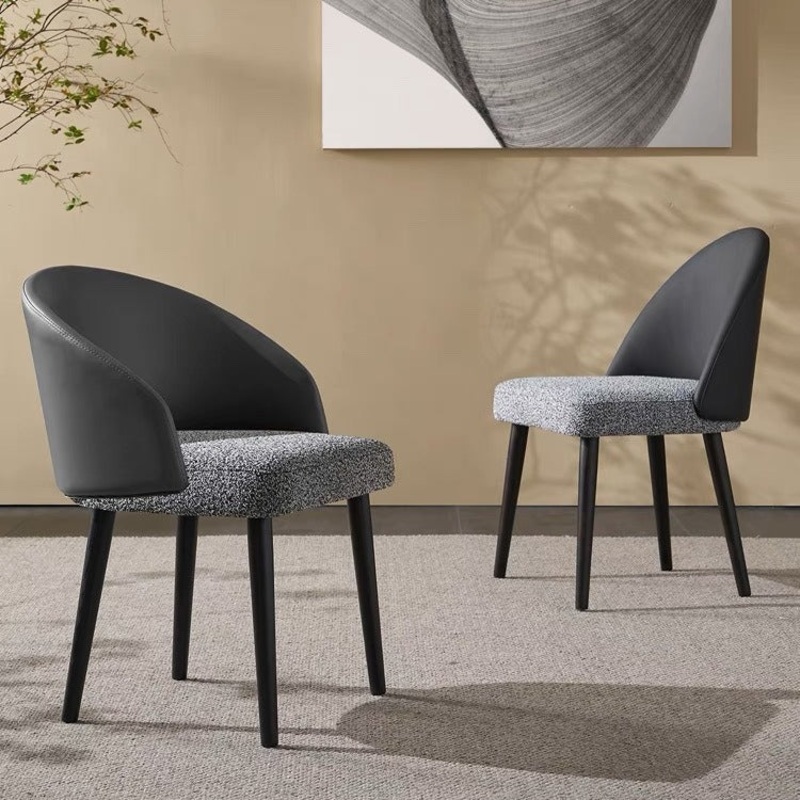 Modern Minimalist Cotton Linen Leather Wood Sponge Square Oval Curved Dining Chair Backrest Armrest For Dining Room