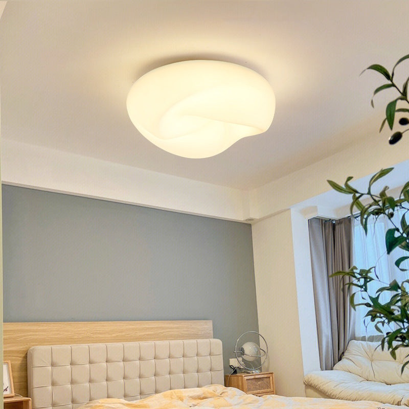 Modern Minimalist Cream Pleated Round PE Hardware LED Flush Mount Ceiling Light For Living Room