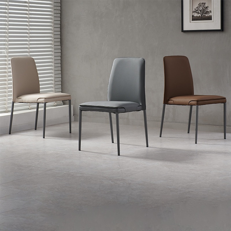 Modern Minimalist Leather Carbon Steel Sponge Square Dining Chair Backrest Stackable For Dining Room