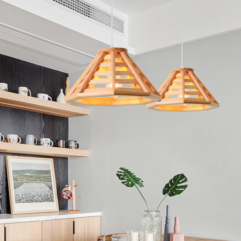 Modern Minimalist Prism Wood Glass 1-Light Pendant Light For Dining Room