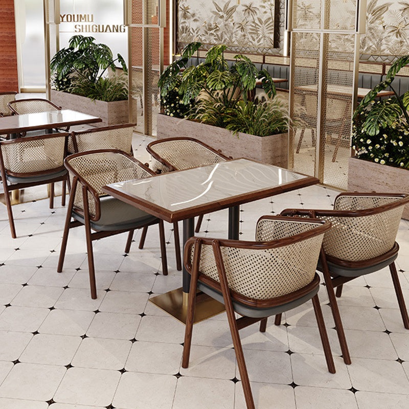 Modern Minimalist Rectangle Cylinder Rock Solid Wood Hardware Dining Table For 4 Seats