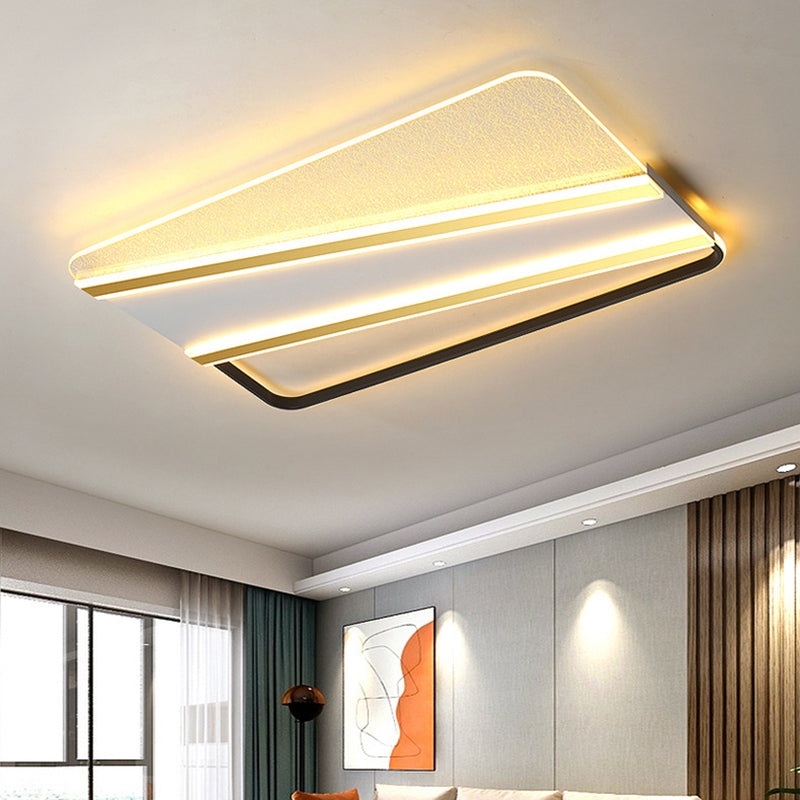 Modern Minimalist Rectangle Star Line Leaf Acrylic Iron LED Flush Mount Ceiling Light For Bedroom