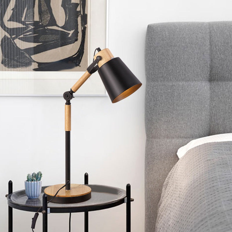 Modern Simplicity Trapezoid Bendable Iron Lampshade Solid Wood Base 1 - Light Table Lamp For Bedroom