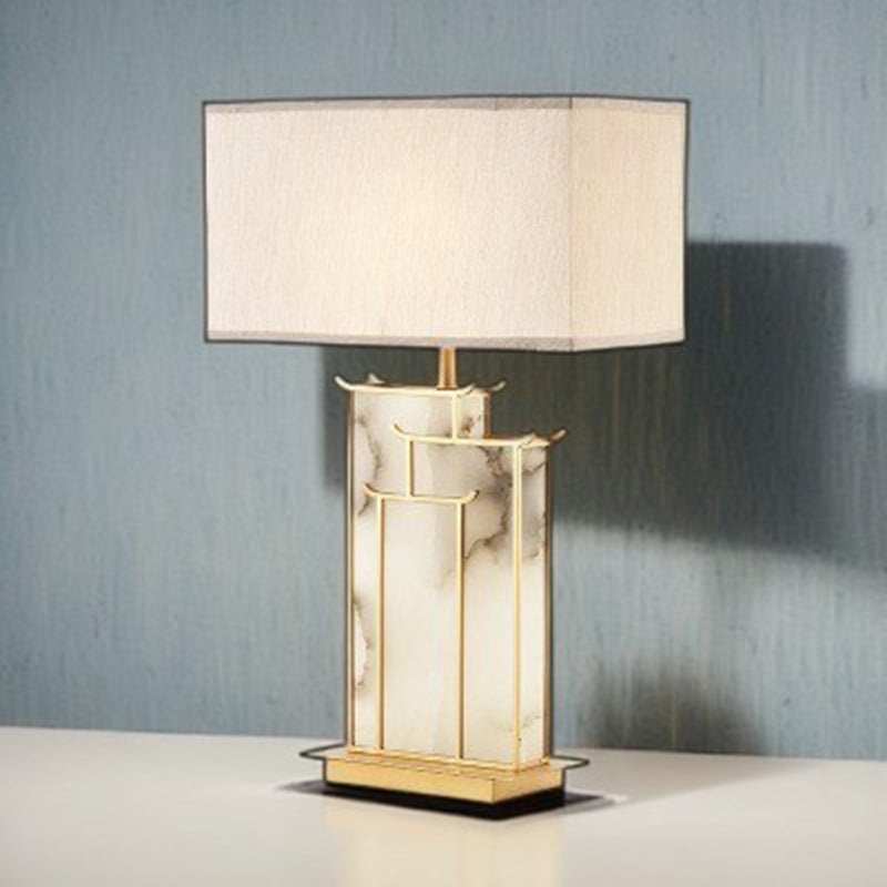 Traditional Chinese Rectangular Iron Fabric 1-Light Table Lamp For Living Room