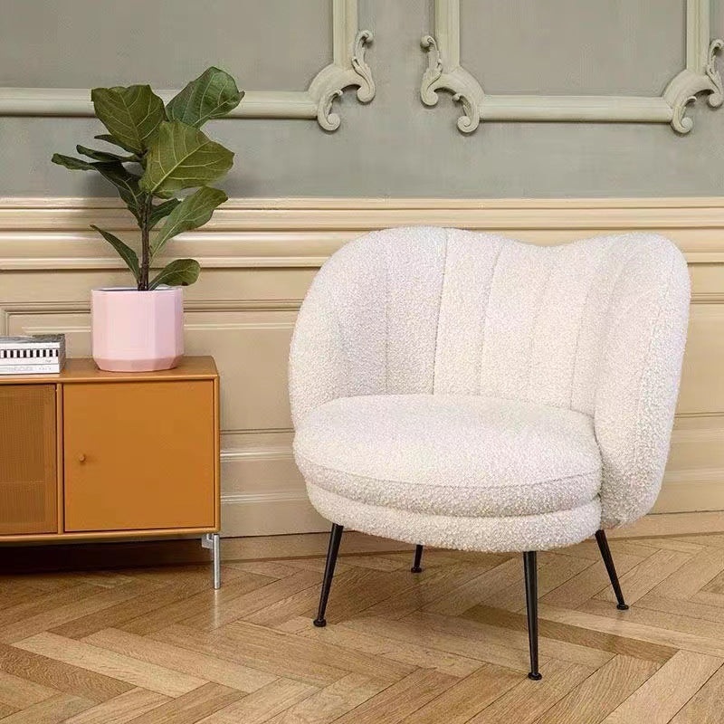 Traditional French Curved Round Lambswool Fabric Metal Accent Chair Backrest Armless For Living Room