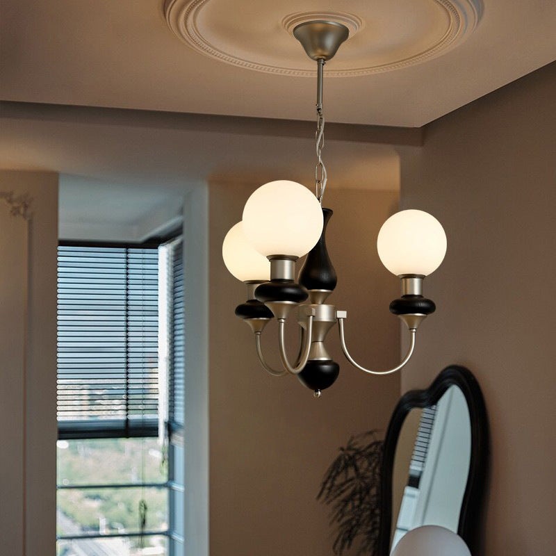 Traditional French Globe Iron Ash Wood Glass 3/6/8 Light Chandelier For Living Room