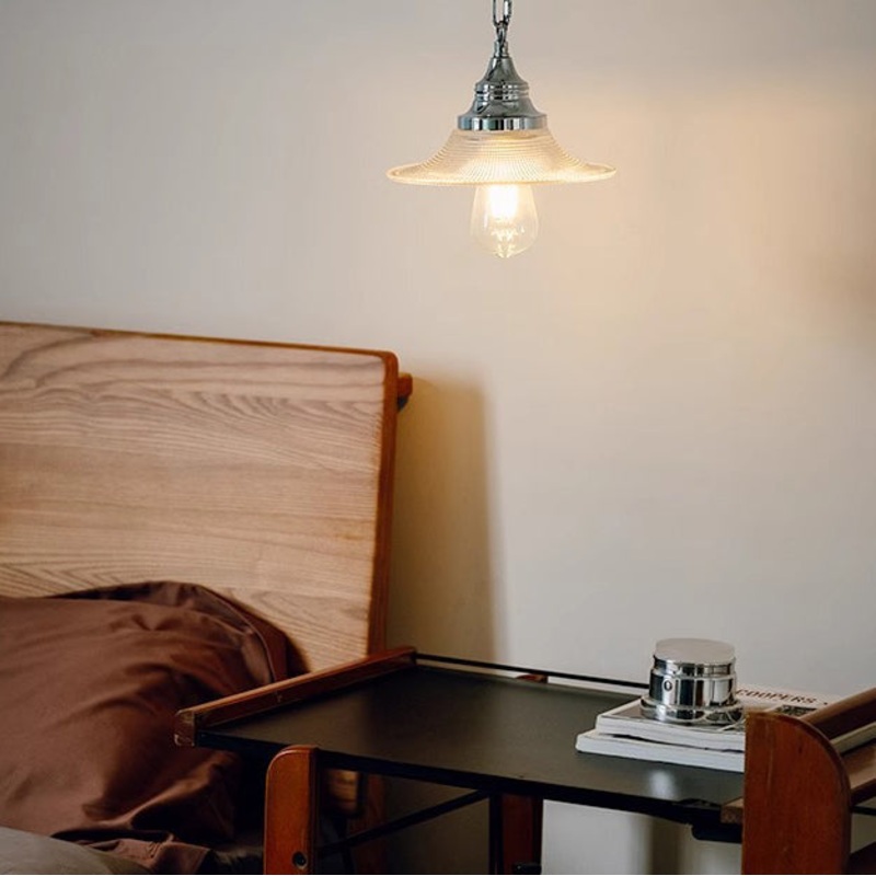 Traditional Vintage Cone Metal Glass 1-Light Pendant Light For Bedroom