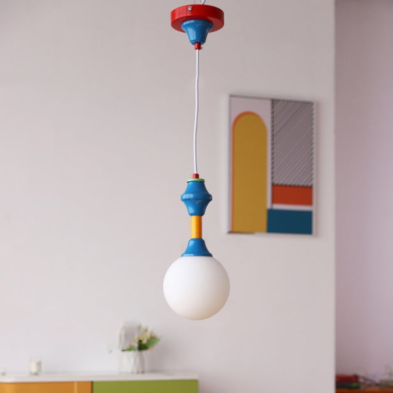 Traditional Vintage Prismatic Magic Bean Round Glass Iron 1-Light Pendant Light For Living Room