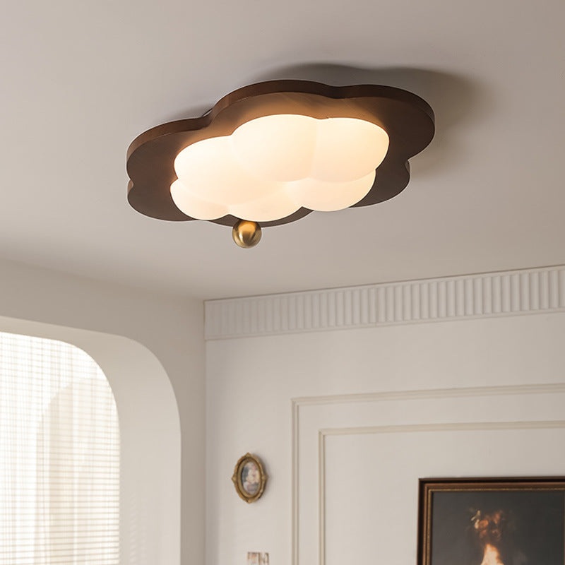 Traditional Vintage Stars Clouds Acrylic Solid Wood Iron LED Flush Mount Ceiling Light For Living Room