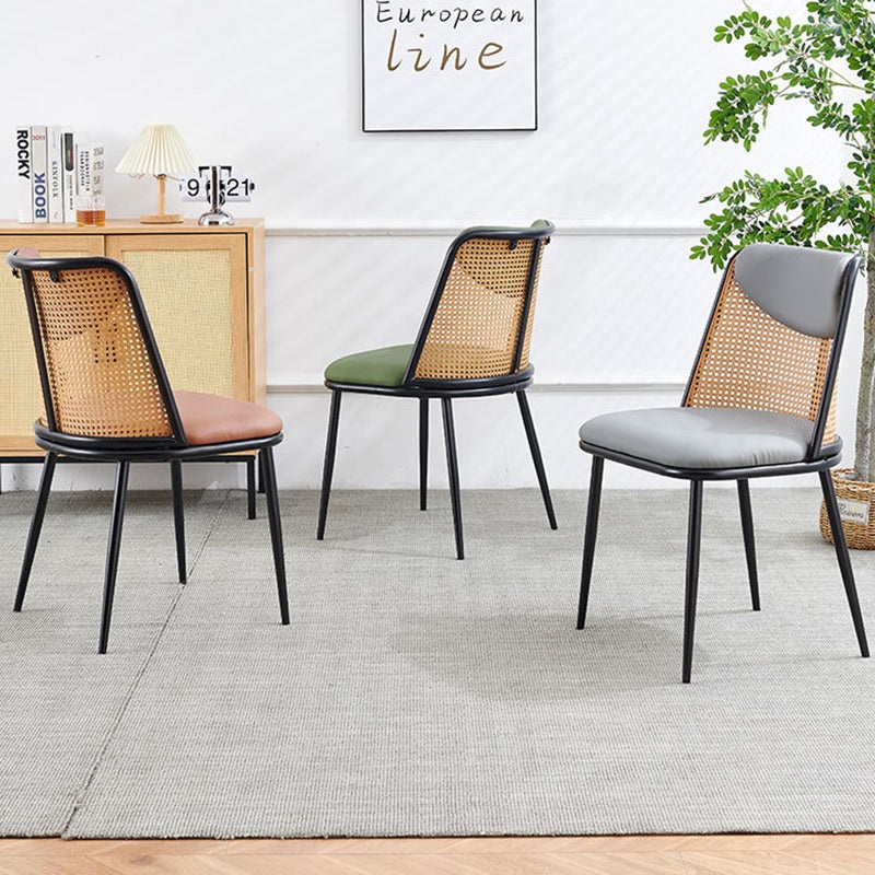 Contemporary Coastal Trapezoid Backrest Leather Metal Sponge Backrest For Dining Room