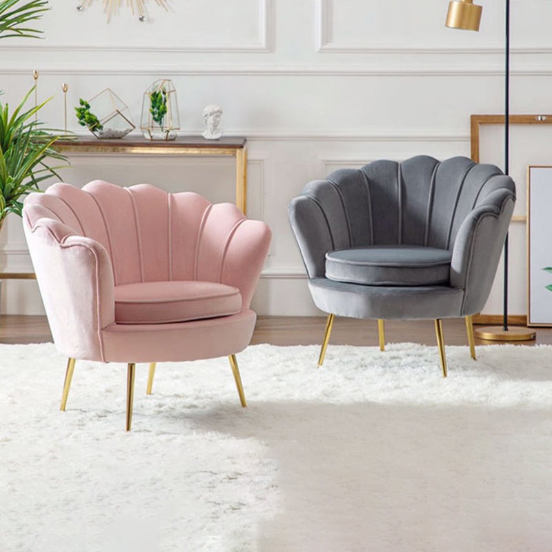 Contemporary Creative Curved Round Tech Fabric Metal Accent Chair Backrest Armless For Living Room