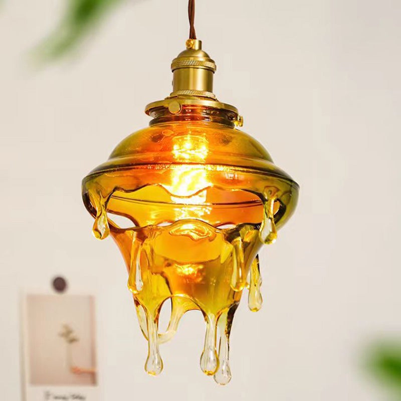 Contemporary Creative Resin Water Droplet Brass 1-Light Pendant Light For Living Room