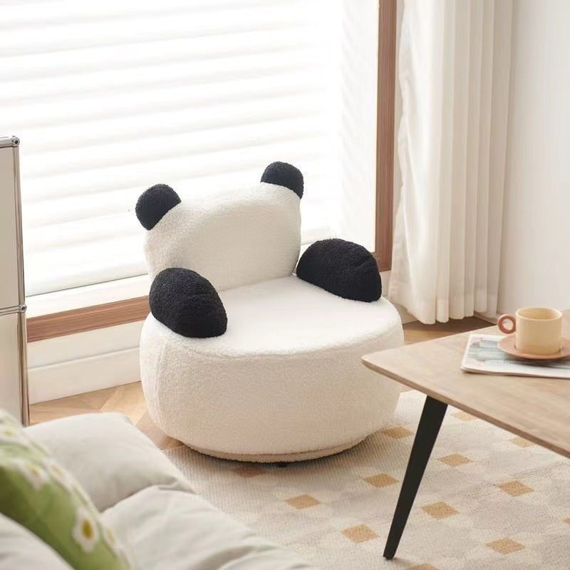 Contemporary Creative Round Lambswool Solid Wood Swivel Accent Chair Bear Backrest Armrest For Living Room