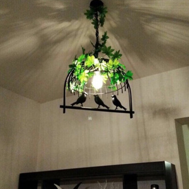 Contemporary Industrial Birdcage Bird Plant Rectangle Linear Iron 1/4 Light Chandelier For Dining Room