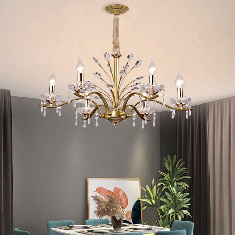 Contemporary Nordic Dome Branch Curved Rod Crystal Lampshade Iron 6/8/10 - Light Chandelier For Living Room