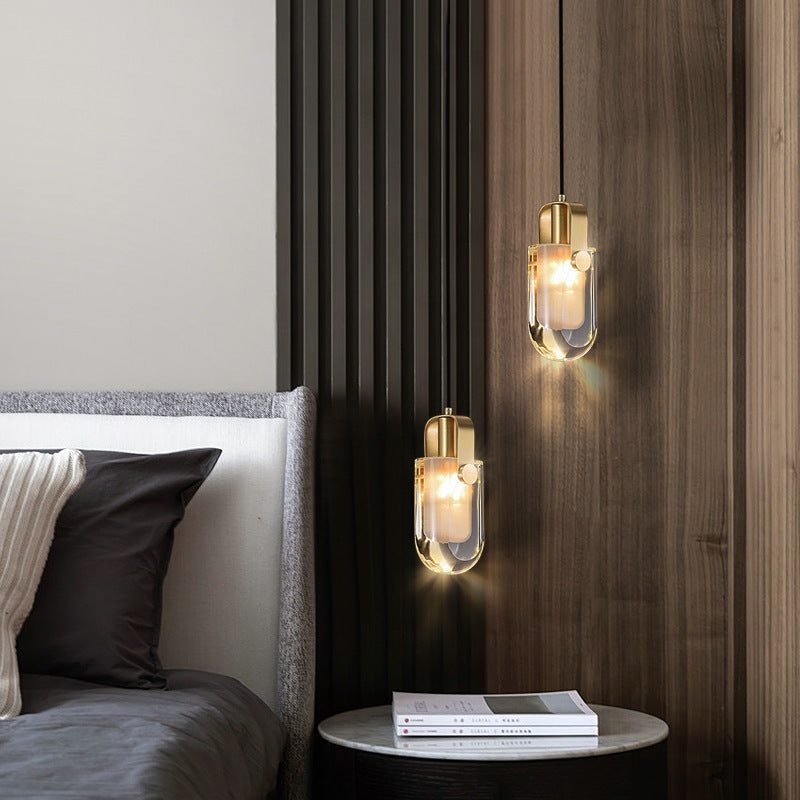Contemporary Nordic Dome Oval Brass Crystal Lampshade 1 - Light Pendant Light For Bedroom