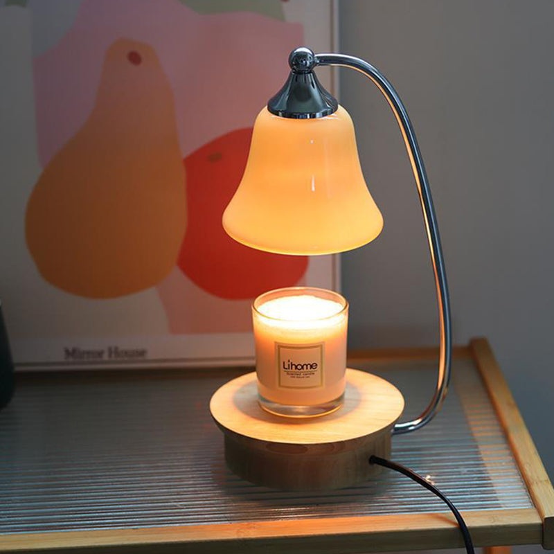 Contemporary Nordic Glass Bell Shade Solid Wood Base 1-Light Melting Wax Table Lamp For Bedroom
