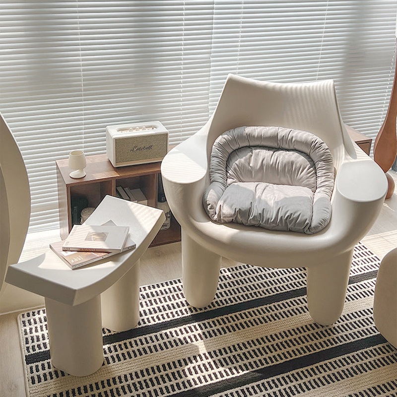Contemporary Scandinavian Cream Square Oval PE Accent Chair Backrest Armrest For Living Room