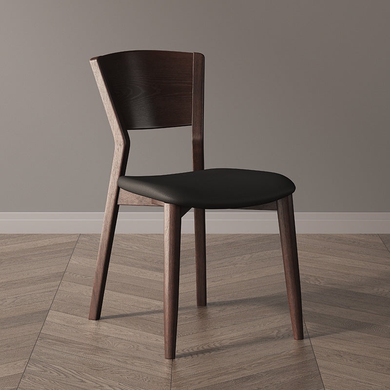 Contemporary Scandinavian Square Microfiber Leather Upholstered Solid Wood Dining Chair Backrest For Dining Room