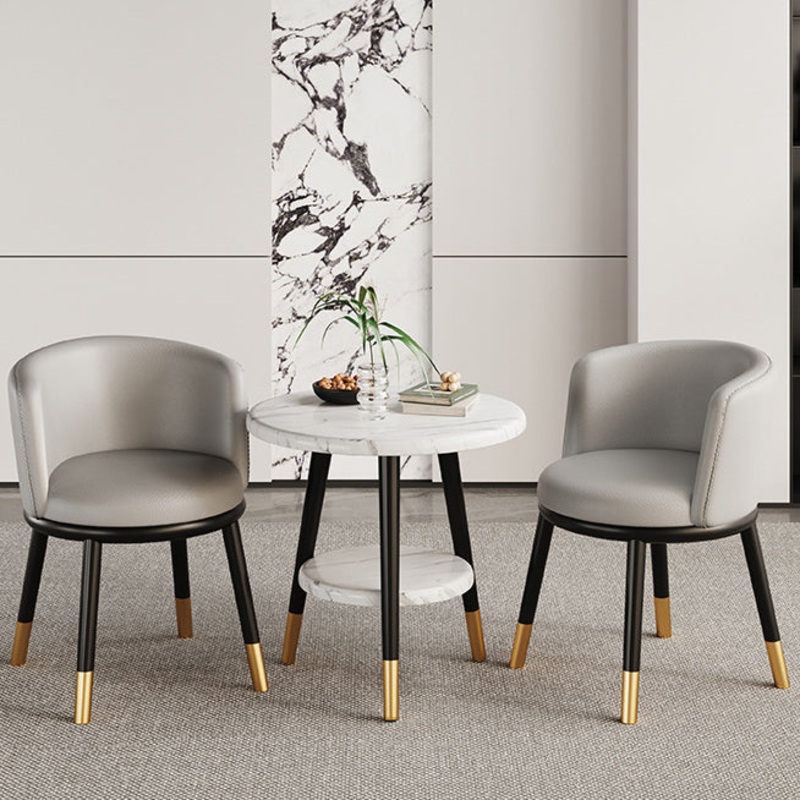 Modern Luxury Half Wrap Round Napa Leather Tech Fabric Sisal Metal Dining Chair Backrest For Dining Room