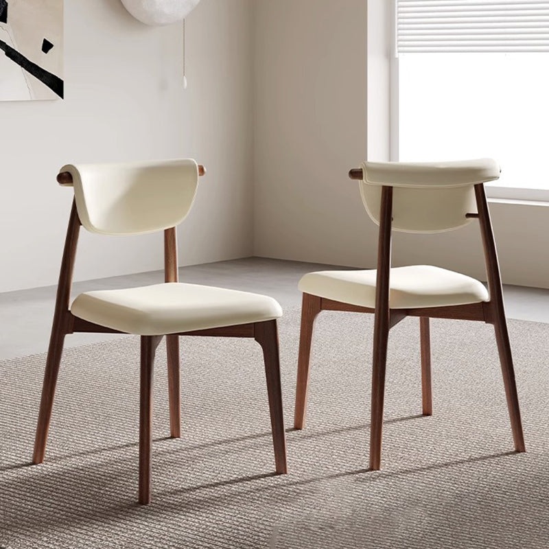 Modern Mid-Century Trapezoid Cushion Solid Wood Leather Sponge Dining Chair Backrest For Dining Room