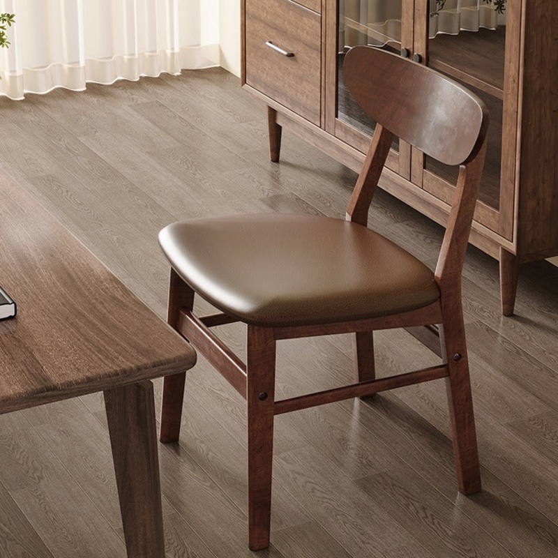 Modern Minimalist Square Cushion Leather Solid Wood Dining Chair Backrest For Dining Room