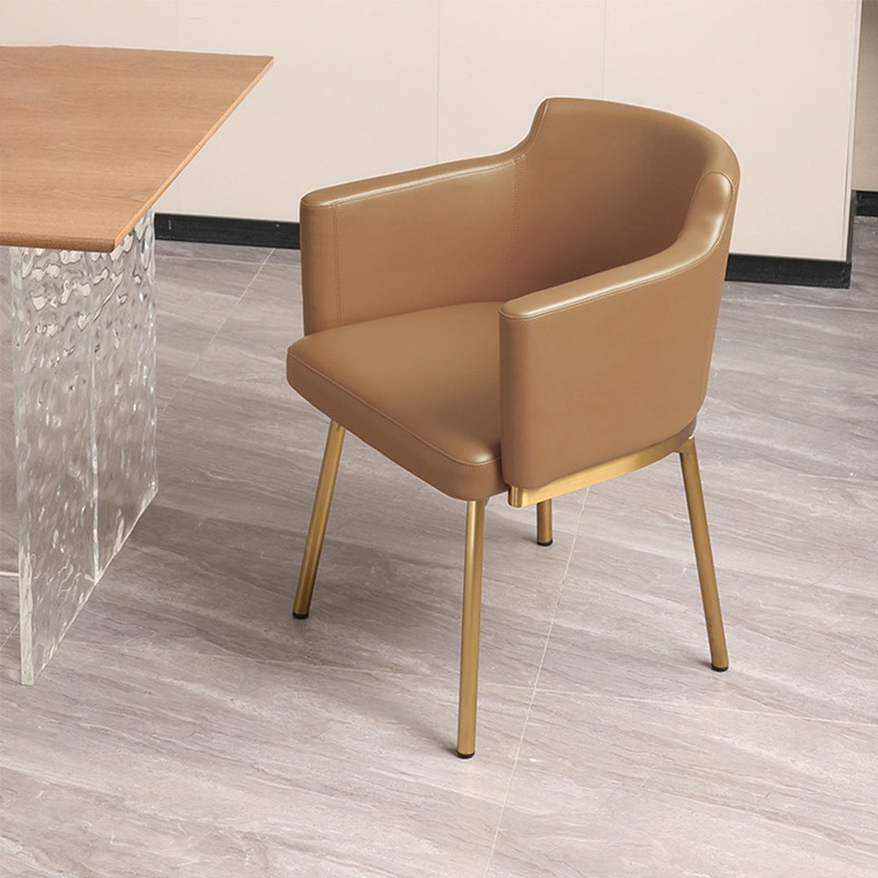 Modern Minimalist Square Half Round Rotatable Leather Metal Dining Chair Backrest Armrest For Dining Room
