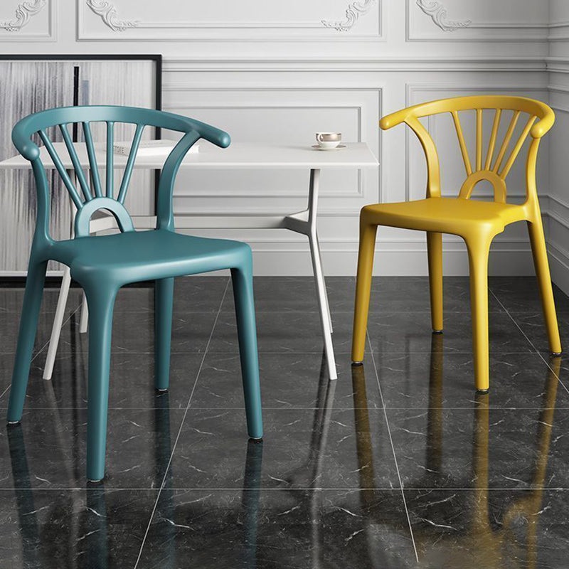 Modern Simplicity Curved Frame Plastic Dining Chair Backrest Armrest For Dining Room