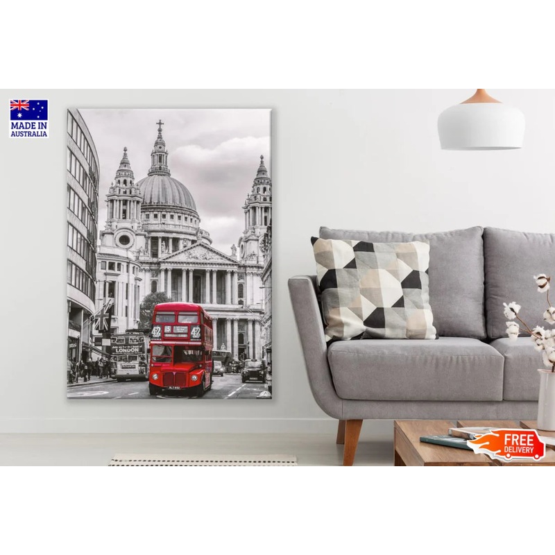 Red Bus in Street Photograph 60x90cm Print 100% Australian Made