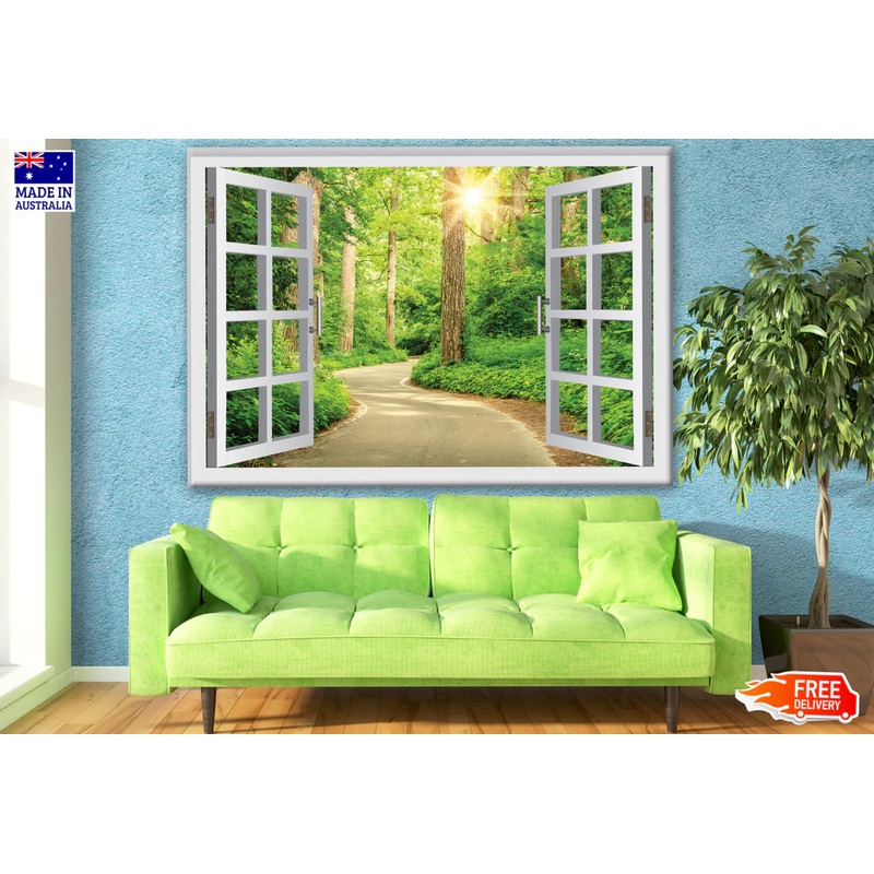 Road Between Forest View from Window Photograph 90x60cm Print 100% Australian Made
