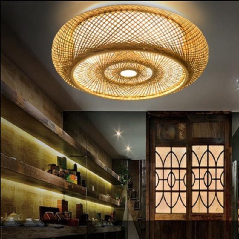 Traditional Farmhouse Round Wood 3-Light Flush Mount Ceiling Light For Living Room