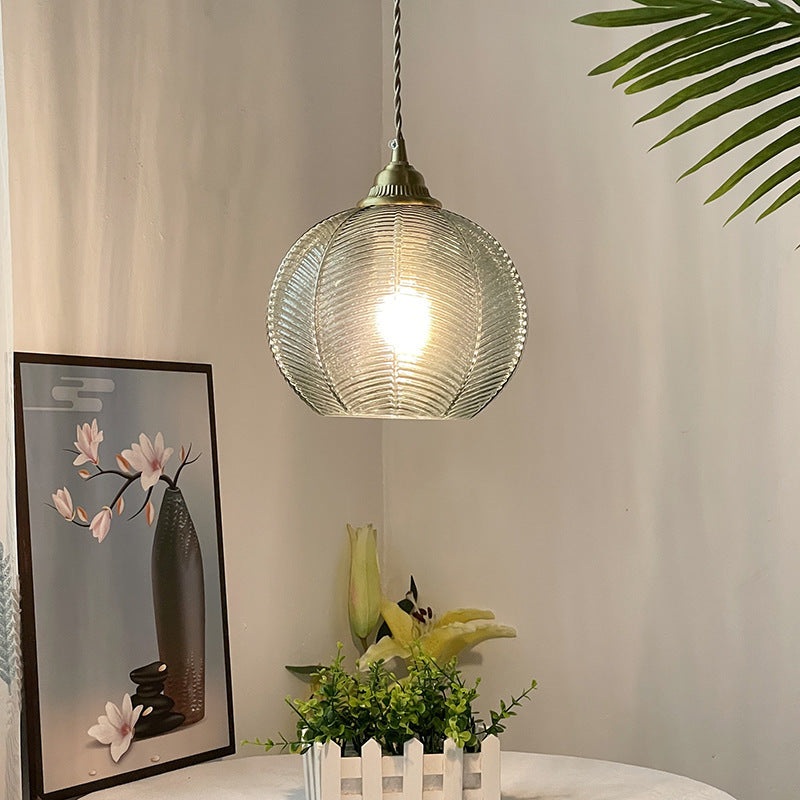 Traditional Rustic Globe Iron Glass 1-Light Pendant Light For Bedroom