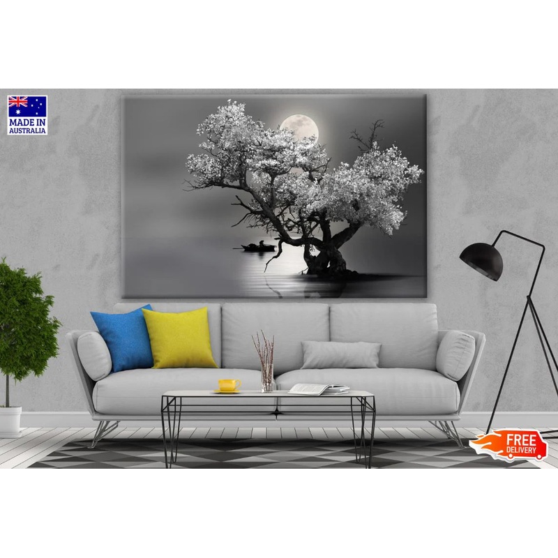 Tree & Moon B&W Photograph 90x60cm Print 100% Australian Made