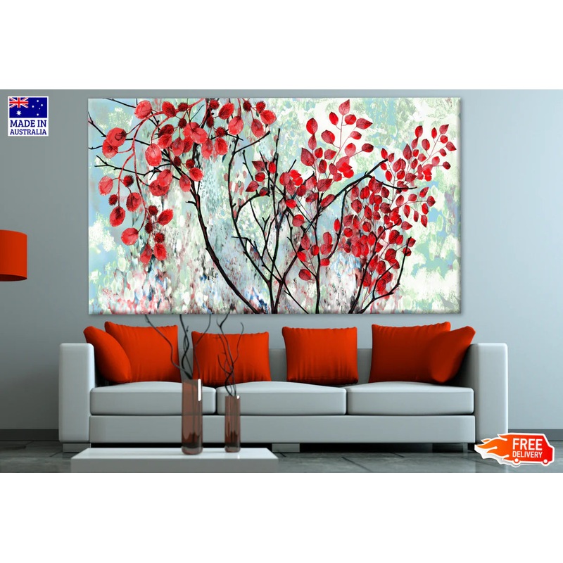 Tree with Red Leaves on Blue Painting 90x60cm Print 100% Australian Made