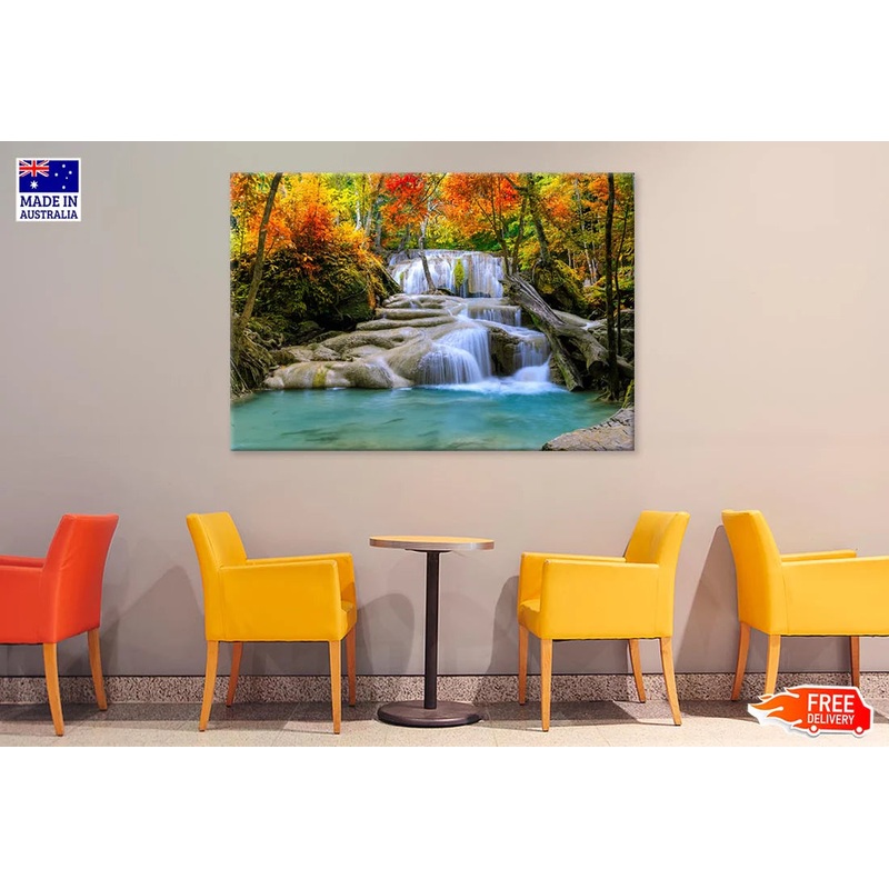 Waterfall In Autumn Forest 90x60cm Print 100% Australian Made
