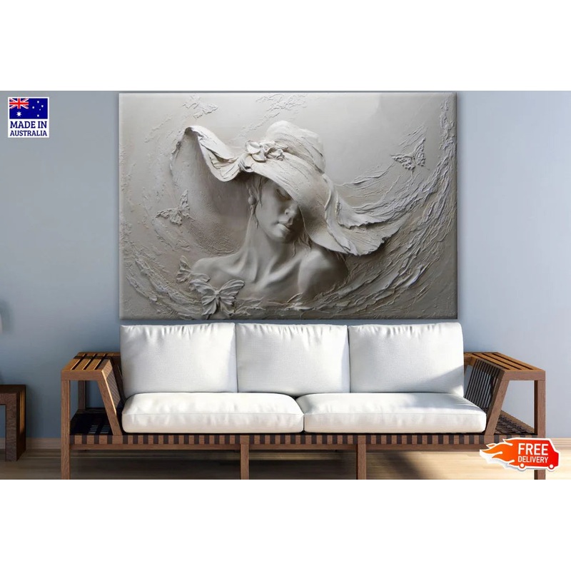 White Lady with a Hat Wall Sculpture Photograph 90x60cm Print 100% Australian Made