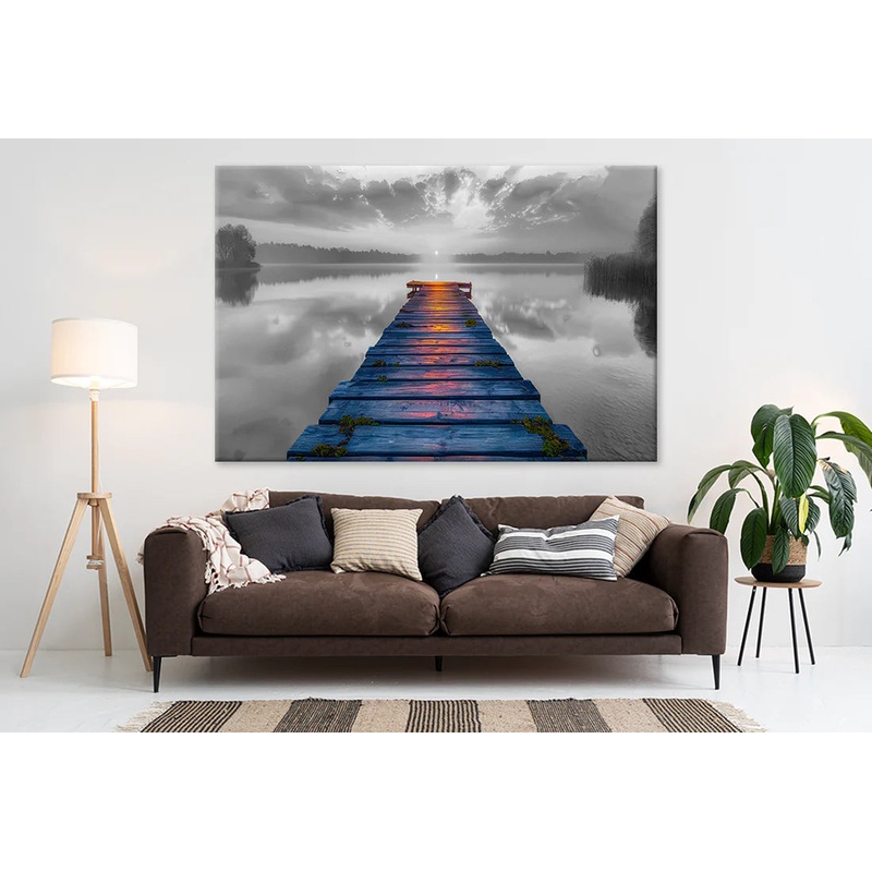 Wooden pier overlooking the lake at sunset 90x60cm Print 100% Australian Made