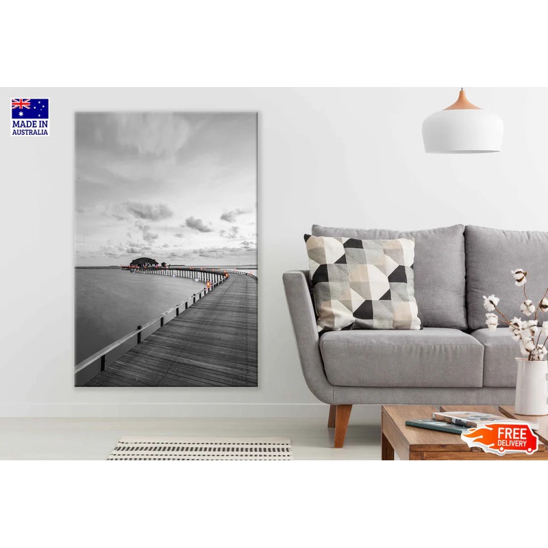 Wooden Pier Villas on Sea B&W Photograph 60x90cm Print 100% Australian Made