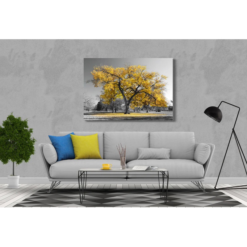 Yellow Trees and Black and white Nature 90x60cm Print 100% Australian Made