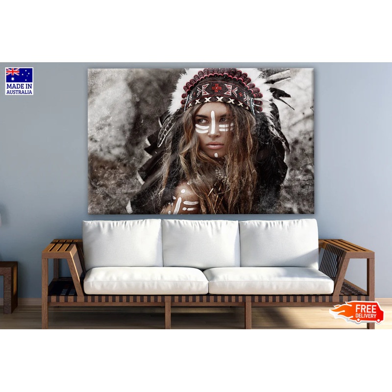 Young Indian Warrior With Feather Headdress Photograph 90x60cm Print 100% Australian Made