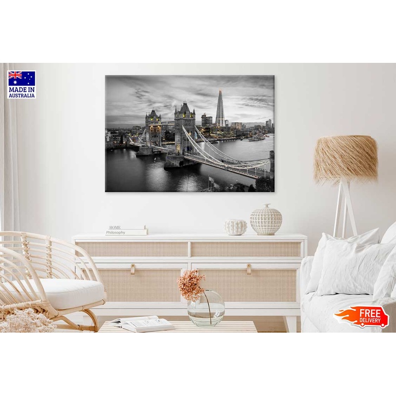 B&W London City with Lights View Photograph 90x60cm Print 100% Australian Made