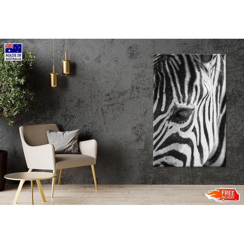 B&W Zebra Close Up Photograph  60x90cm Print 100% Australian Made