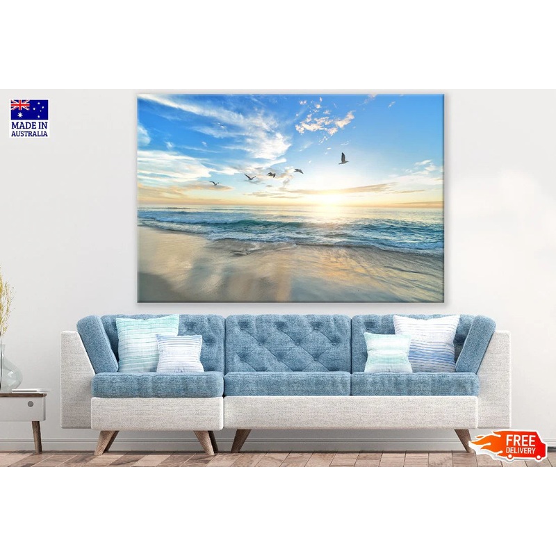 Birds Flying on Blue Sky with Sea View Photograph 90x60cm Print 100% Australian Made