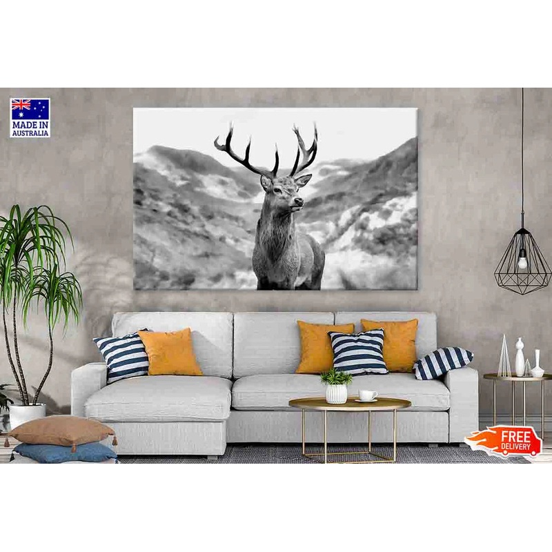 Black & white Deer 90x60cm Print 100% Australian Made