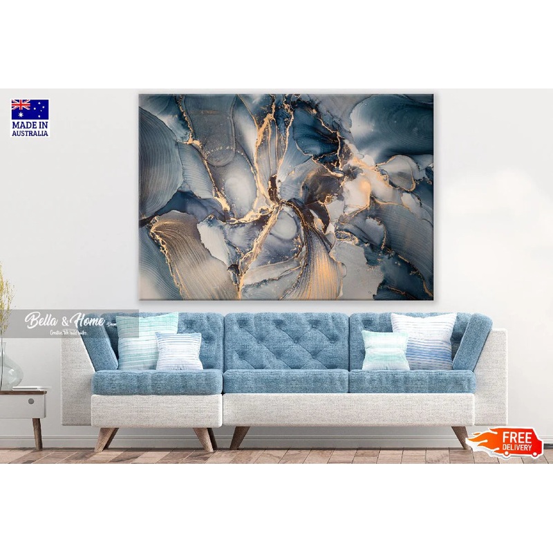 Blue & Gold Abstract Design 90x60cm Print 100% Australian Made