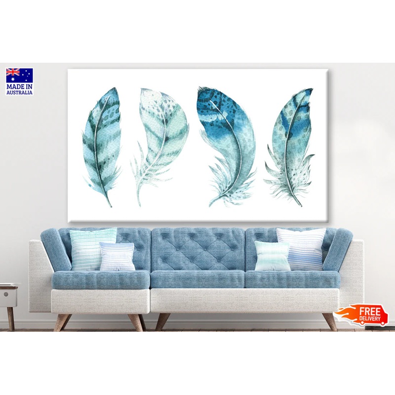Blue Shaded Feather Painting 90x60cm Print 100% Australian Made