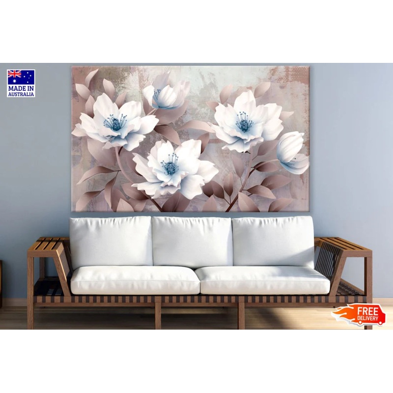 Brownish White Flowers 3D Design 90x60cm Print 100% Australian Made