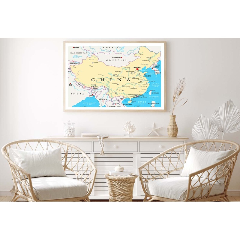 China Political Map with Capital Beijing Home Decor Premium Quality Poster Print Choose Your Sizes