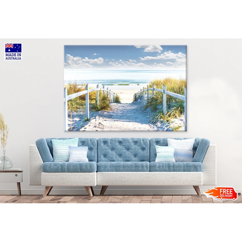 Cloudy Sky & Wooden Path to Sea 90x60cm Print 100% Australian Made