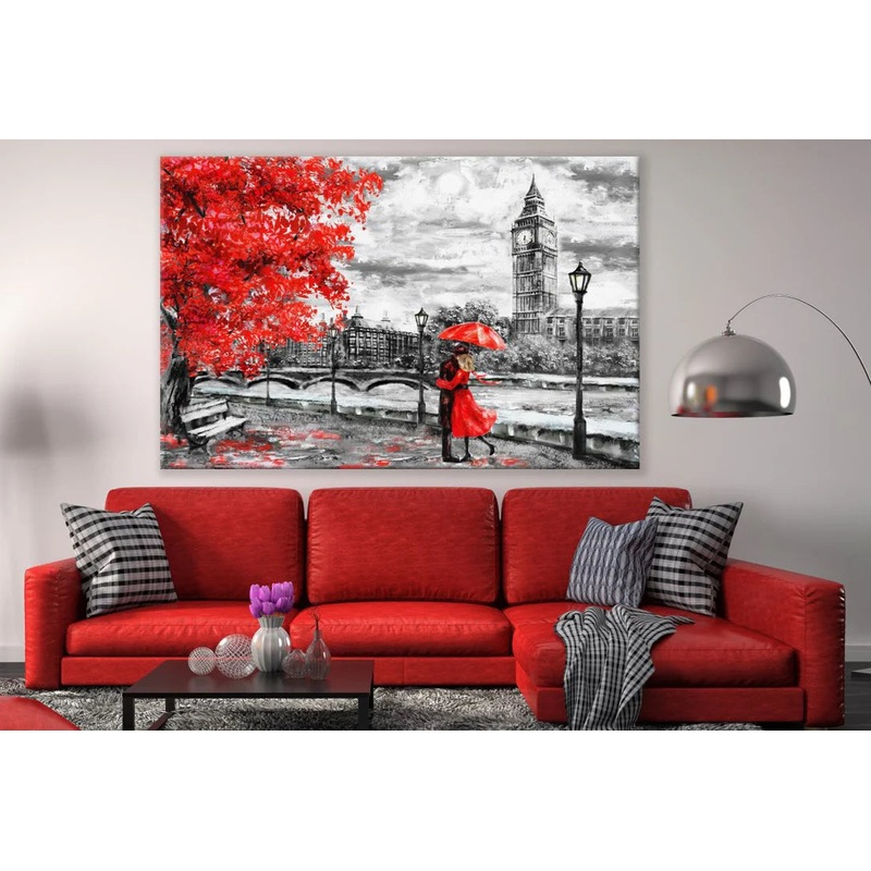 Couple Near Big Ben , Red Floral Painting 90x60cm Print 100% Australian Made